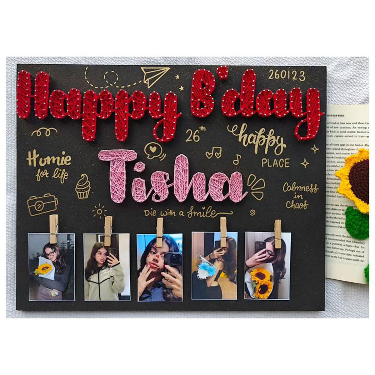 Personalized Birthday String Art with Name & Photos – Wall Decor