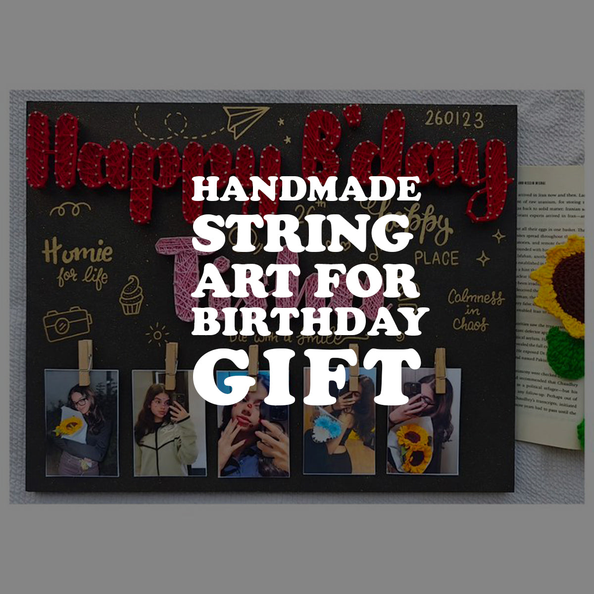 Personalized Birthday String Art with Name & Photos – Wall Decor
