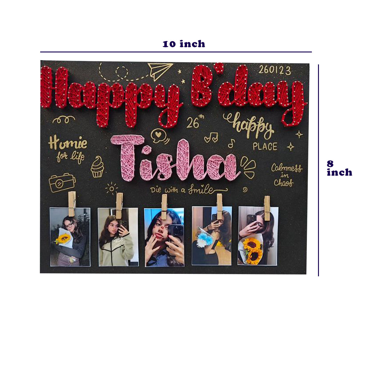 Personalized Birthday String Art with Name & Photos – Wall Decor