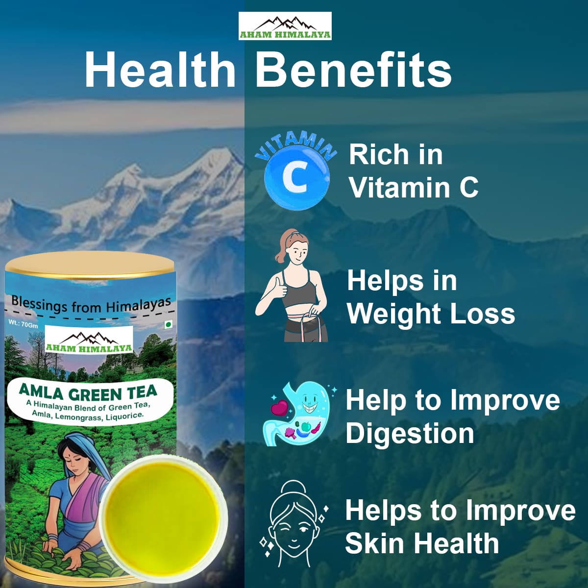 Best  Himalayan Amla Green Tea for Health Benefits, Himalayan Green tea, Rich in antioxidants, Rich in Vitamin C,  Helpful drink for Reducing Pimple