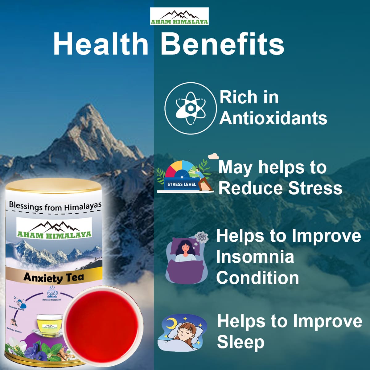 Anxiety Tea with Health Benefits like Rich in Antioxidants, Reduce Stress, Improve Insomnia Condition, Improve Sleep, Herbal Tea, Calming tea