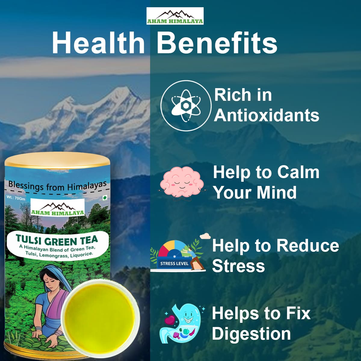 Best  Himalayan Tulsi Green Tea for Health Benefits, Himalayan Green tea, Rich in antioxidants, For Calming Mind, For Stress Relief, For Good DIgestion