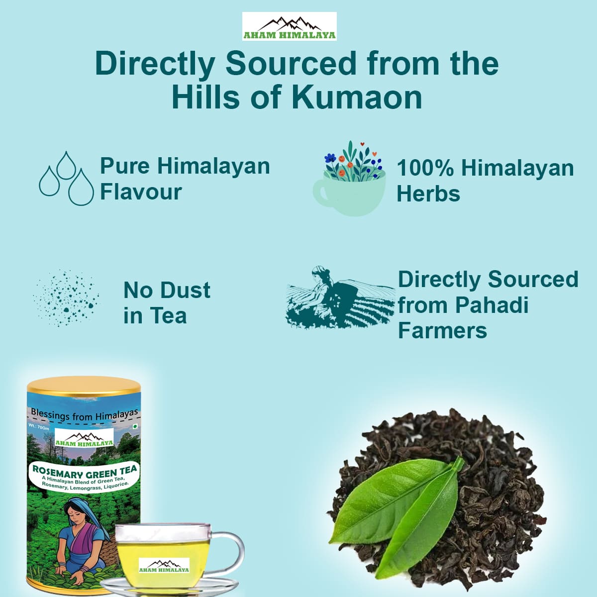Himalayan Rosemary Green Tea from Himalayan Hills, Handcrafted Blend, 100% Himalayan Herbs, Zero Dust Tea