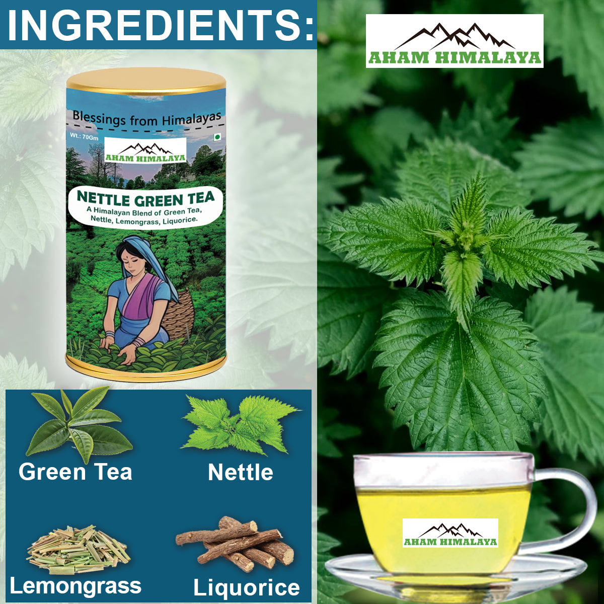 AHAM HIMALAYA Himalayan Green Tea| Nettle Green Tea| Supports Urinary Health| Reduce Inflammation| 70Gm