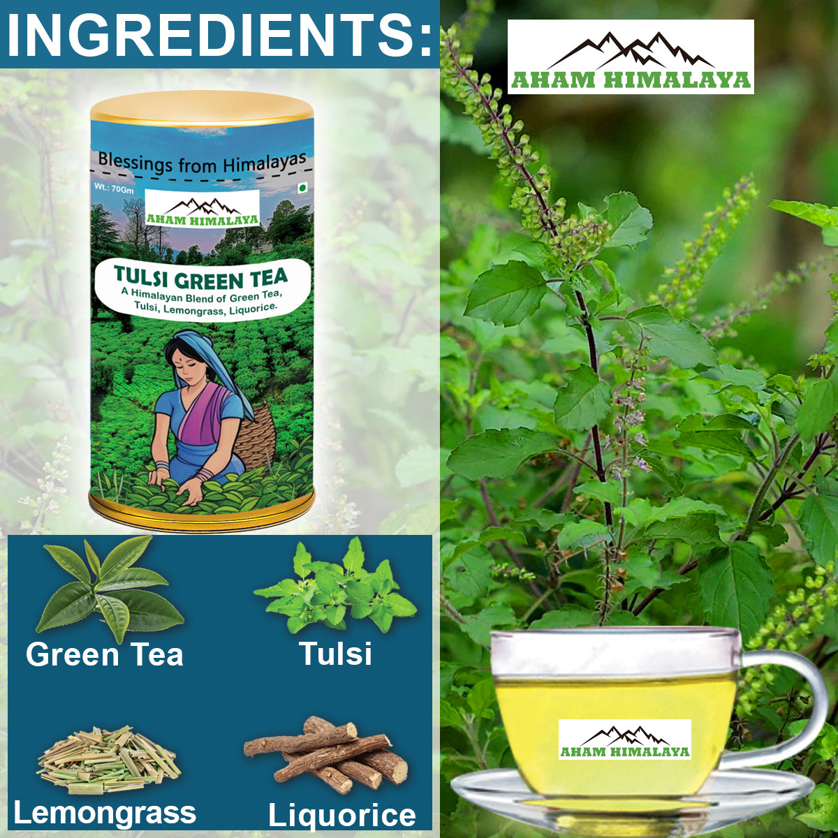 AHAM HIMALAYA Himalayan Green Tea| Tulsi Green Tea| Stress Relief|70Gm