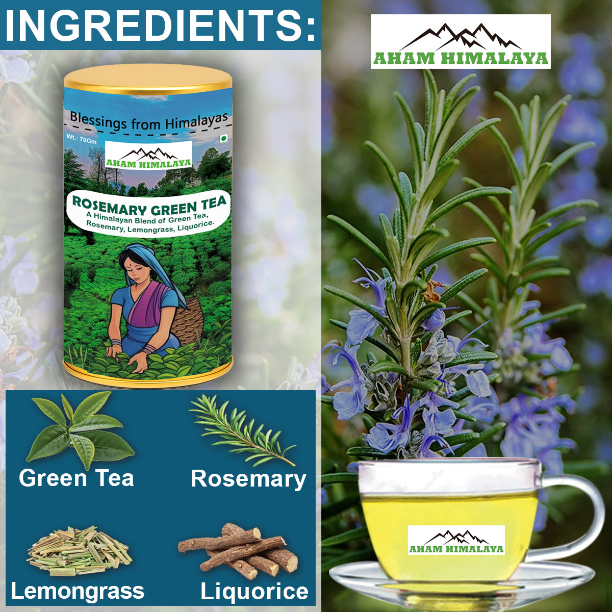 AHAM HIMALAYA Himalayan Green Tea| Rosemary Green Tea| Hair Growth| 70Gm