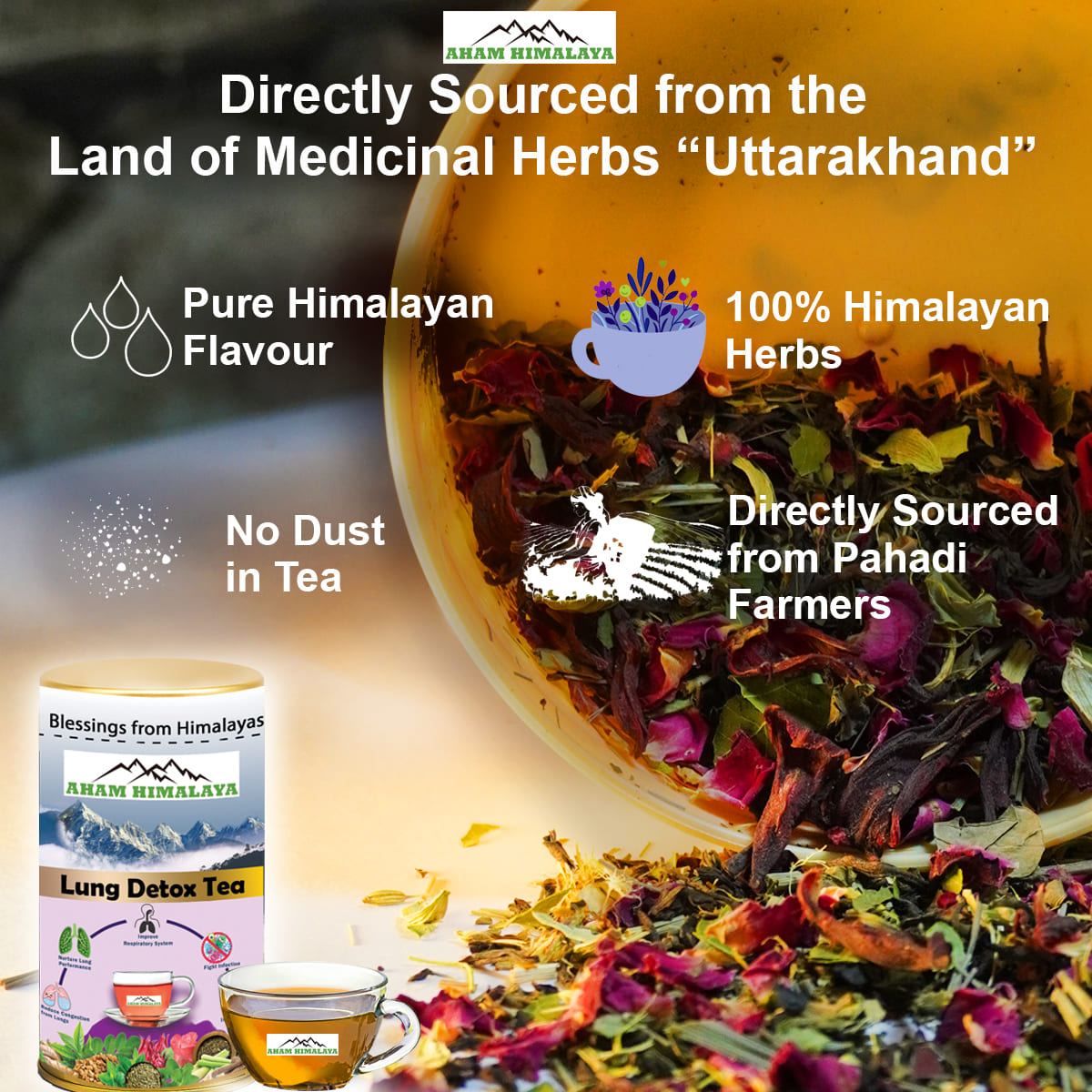 Himalayan Lung Detox Tea from Himalayan Hills, Handcrafted Blend, 100% Himalayan Herbs, Zero Dust Tea