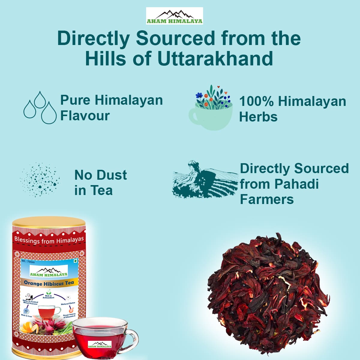 Hibiscus Tea sourced from Himalayan hills, 100% Himalayan Herbs, 0 Dust Tea, Orange Hibiscus tea, Caffeine Free, Herbal Tea, Orange Hibiscus Tea Loose Leaf