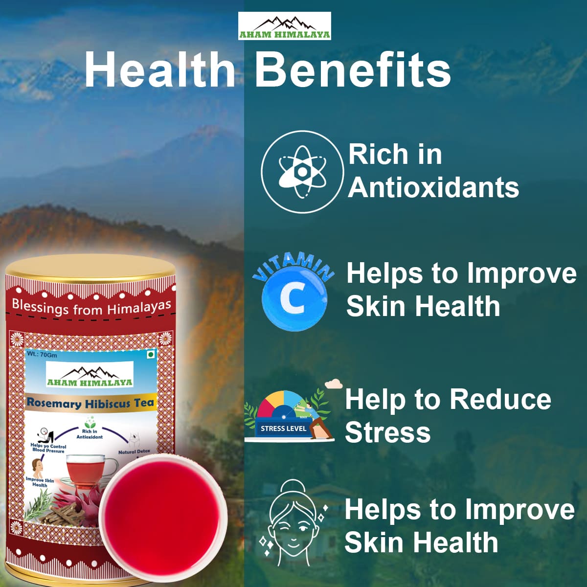 Best Rosemary Hibiscus Tea for Health Benefits, Rosemary Hibiscus tea, Caffeine Free, Herbal Tea, Rosemary Hibiscus Tea Loose Leaf, Rich in Antioxidants, Rich in Vitamin C, Good for Skin, Best for Hair Growth