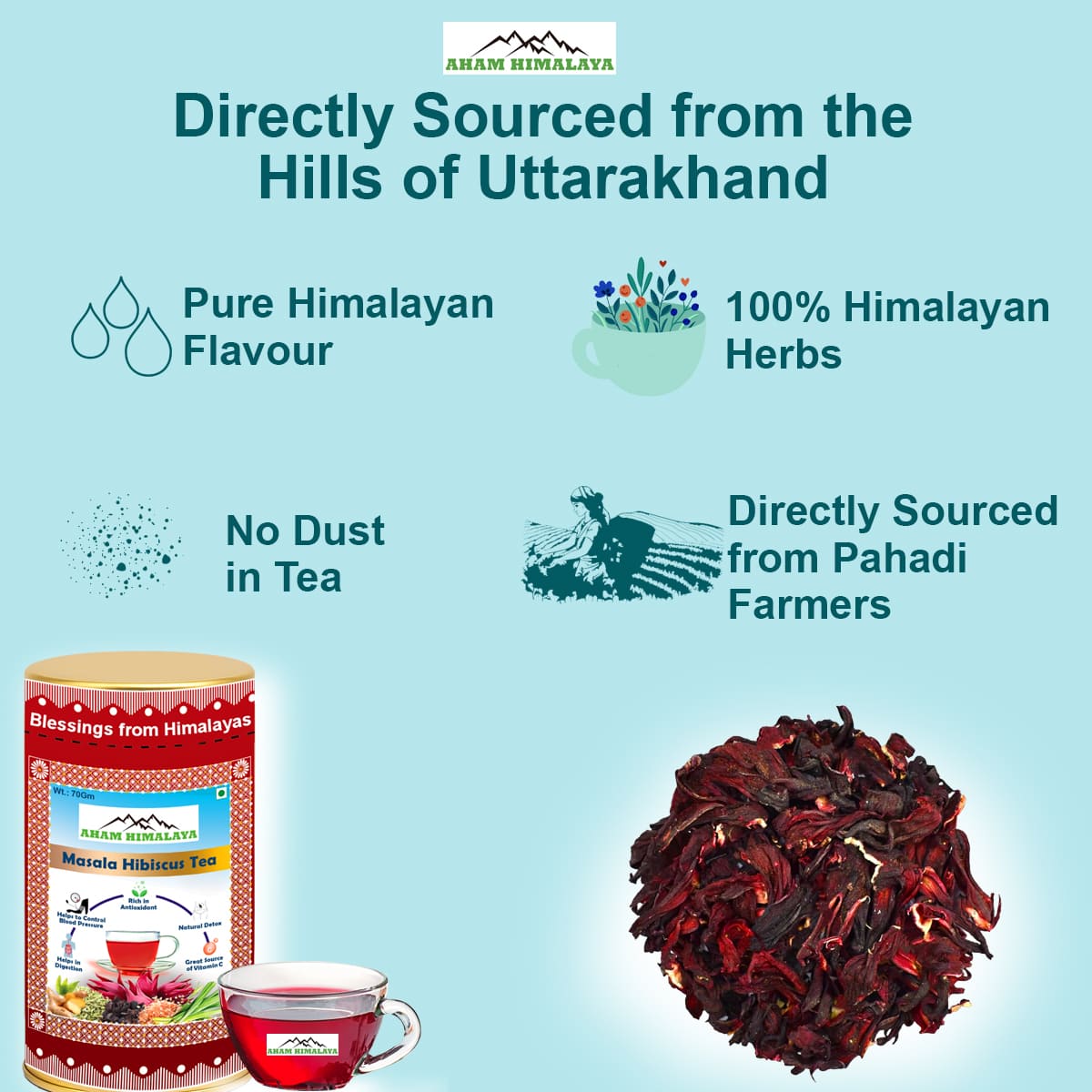 Hibiscus Tea sourced from Himalayan hills, 100% Himalayan Herbs, 0 Dust Tea, Hibiscus tea, Caffeine Free, Herbal Tea, Hibiscus Tea Loose Leaf