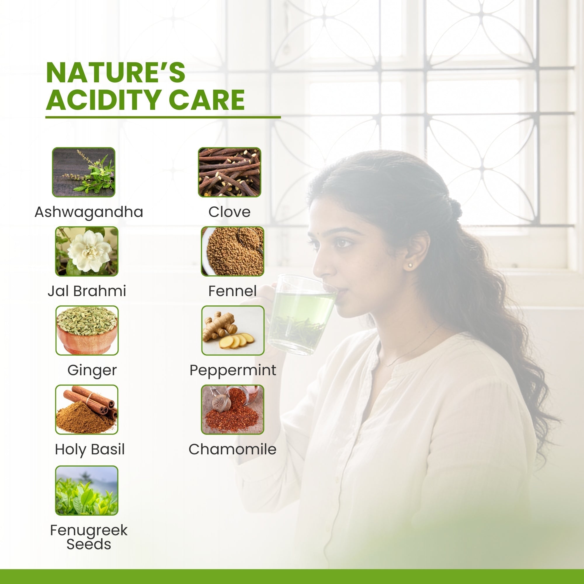Aham Himalaya Acidity Relief Herbal Tea | Gas & Acidity Control Tea with Ashwagandha, Chamomile, Ginger, Tulsi & Peppermint | Supports Digestion, Reduces Bloating & Heartburn | Ayurvedic Herbal Infusion | 70g - Natural Organic Himalayan Products