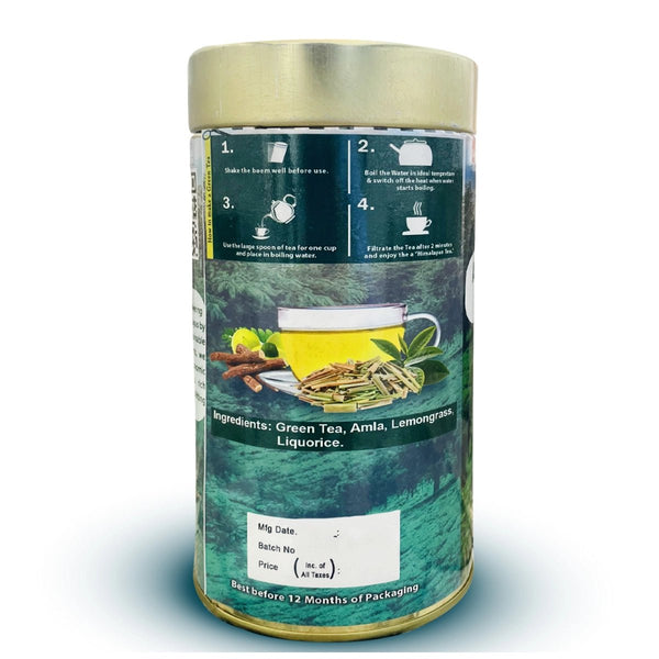 AHAM HIMALAYA Amla Green Tea | Loose Leaf | 70 Gm 50+ Cups (Green Tea, Amla, Lemongrass & Liquorice) | Immunity Tea | Support Weight Loss | Detox Green Tea | Skin Glow Tea| - Natural Organic Himalayan Products