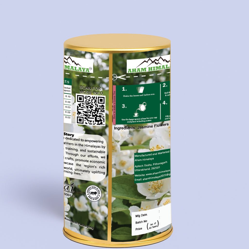 AHAM HIMALAYA Dried Jasmine Flowers (70gm) FOR TONE BODY & STRESS RELIEF | Non - Bitter - Farm Fresh - Caffeine Free - Herbal Tea - Flower Based | Eco Friendly Packaging - Natural Organic Himalayan Products