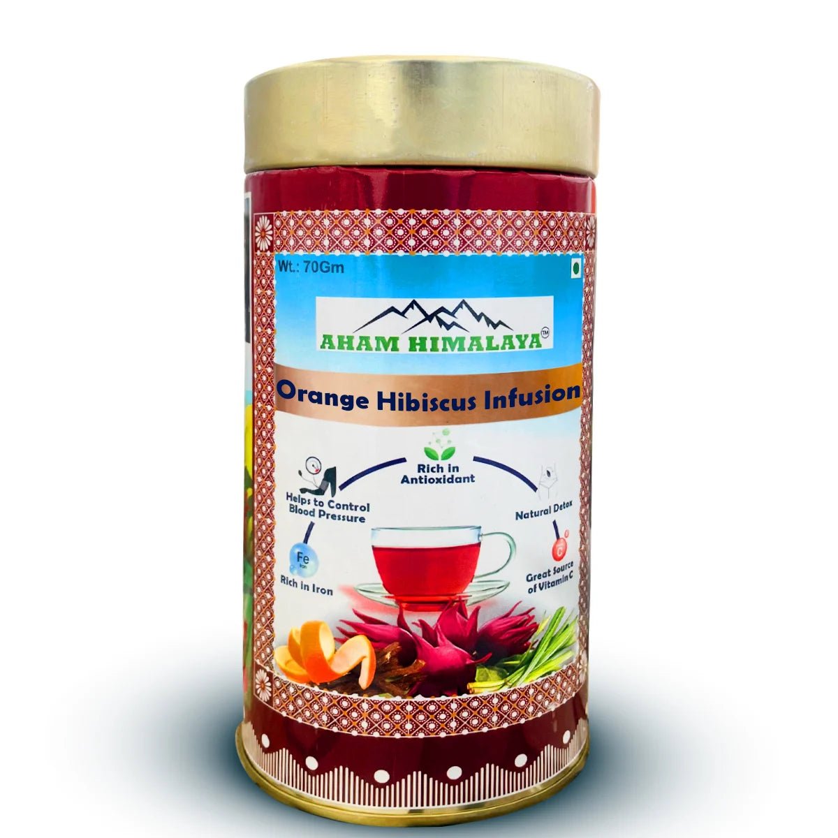 AHAM HIMALAYA Hibiscus Infusion with Orange Flavour| Orange Hibiscus Infusion| Skin Glow Enhancing | Rich in Vitamin C| Orange Peels| Tangy Flavour| Flower Based Tea| 70gm Loose Leaves - Natural Organic Himalayan Products