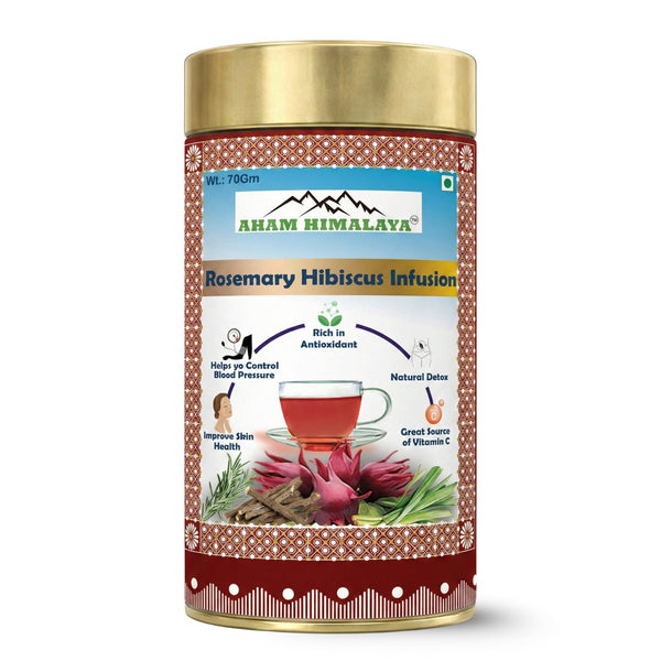AHAM HIMALAYA Hibiscus Infusion with Rosemary Flavour| Rosemary Hibiscus Infusion| Skin Glow Enhancing | Good for Hairs| And Rduce Stress| Tangy Flavour| Flower Based Tea| 70gm Loose Leaves - Natural Organic Himalayan Products