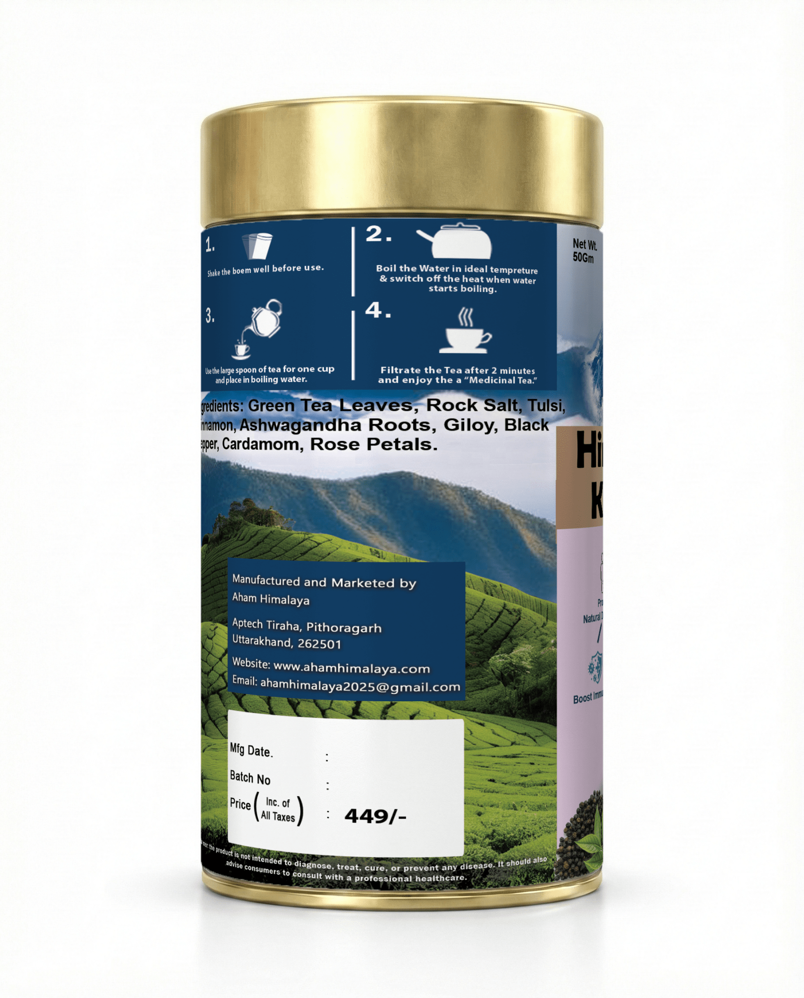 Aham Himalaya Himalayan Detox Kahwa Tea | Noon Chai Herbal Infusion with Green Tea, Giloy, Tulsi & Ashwagandha | Detox Tea for Immunity, Digestion & Weight Management | Kashmiri Kahwa | 70g - Natural Organic Himalayan Products