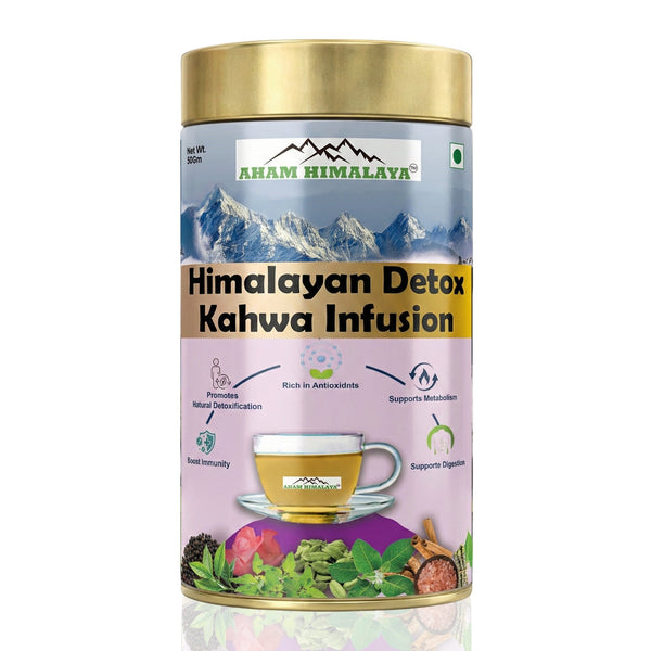 Aham Himalaya Himalayan Detox Kahwa Tea | Noon Chai Herbal Infusion with Green Tea, Giloy, Tulsi & Ashwagandha | Detox Tea for Immunity, Digestion & Weight Management | Kashmiri Kahwa | 70g - Natural Organic Himalayan Products