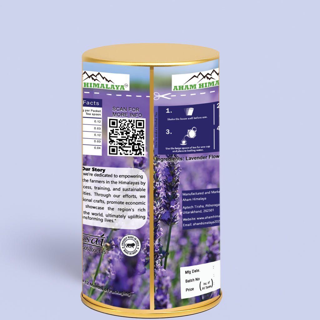 AHAM HIMALAYA Lavender Flowers, Original from Uttarakhand, Dried Fresh Fragrance, for Tea, Baking, Bath, 50g - Natural Organic Himalayan Products