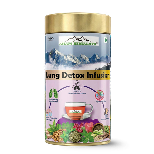 Aham Himalaya Lungs Detox Herbal Tea (Anti Smoking Tea) | Lung Cleansing Tea with Tulsi, Mulethi, Ginger, Green Tea & Ashwagandha | Supports Respiratory Health, Cough Relief & Immunity | Ayurvedic Detox Tea | 70g - Natural Organic Himalayan Products