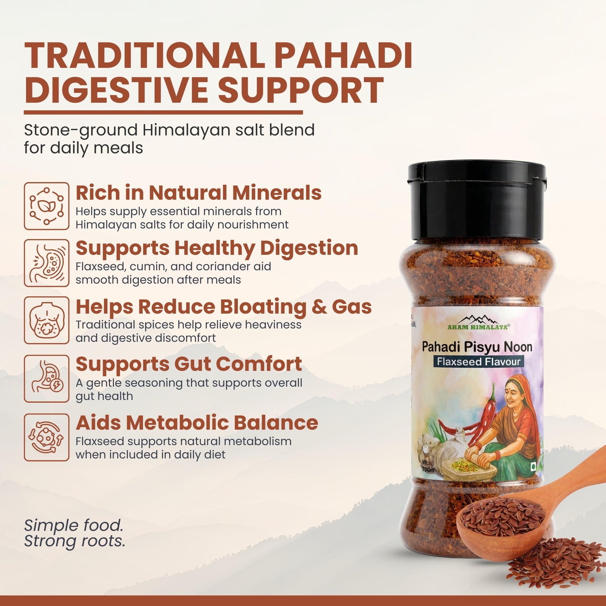 AHAM HIMALAYA Organic Roasted Flax Seeds 70g | Alsi Seed | Enriched with Turmeric & Black Salt | Rich in Omega - 3 Fatty Acids | Supports Weight Management | Natural Seeds | Superfood | Diet Snack - Natural Organic Himalayan Products