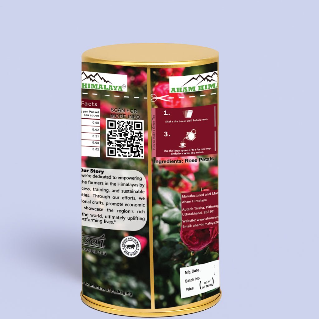 AHAM HIMALAYA Rose Flowers (70gm) SUPER ANTIOXIDANT | Natural Sun - Dried Petals | Herbal Tea - Flower Based | Vitamin - C Rich | For Beautiful Hair & Skin | Eco Friendly Packets - Natural Organic Himalayan Products