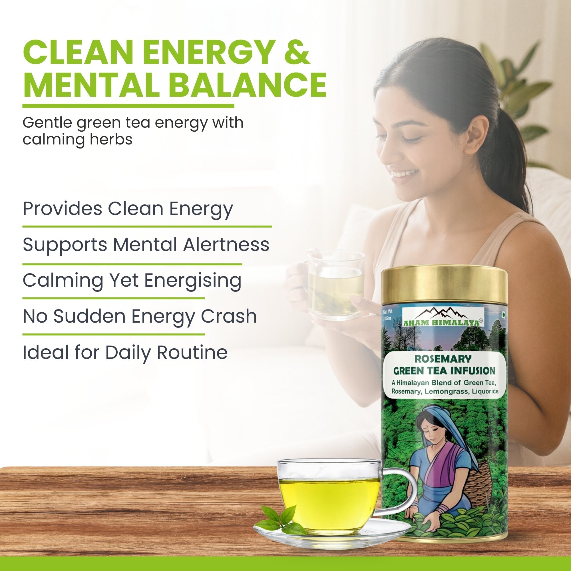 AHAM HIMALAYA Rosemary Green Tea 50 Cups | Green Tea for Glowing Skin | Rosemary for Weight Management | Pure Detox Tea & Digestive | Supports Hair Growth | Weight Loss Tea| - Natural Organic Himalayan Products