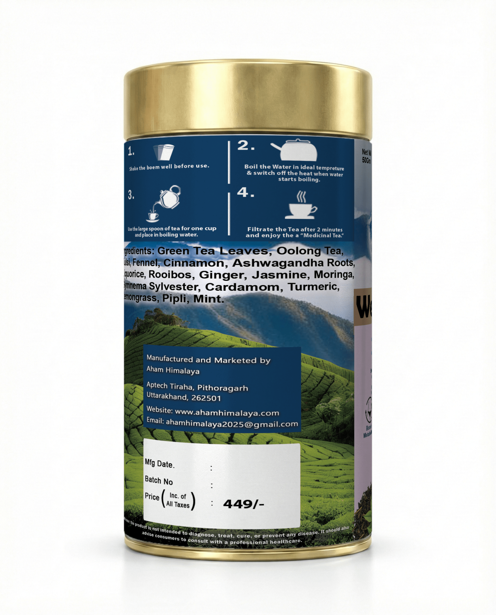 Aham Himalaya Weight Loss Herbal Tea | Fat Burning Tea with Oolong Tea, Tulsi, Ginger & Cinnamon | Belly Fat Reduction, Metabolism Booster & Detox Tea | Ayurvedic Slimming Tea | 70g - Natural Organic Himalayan Products