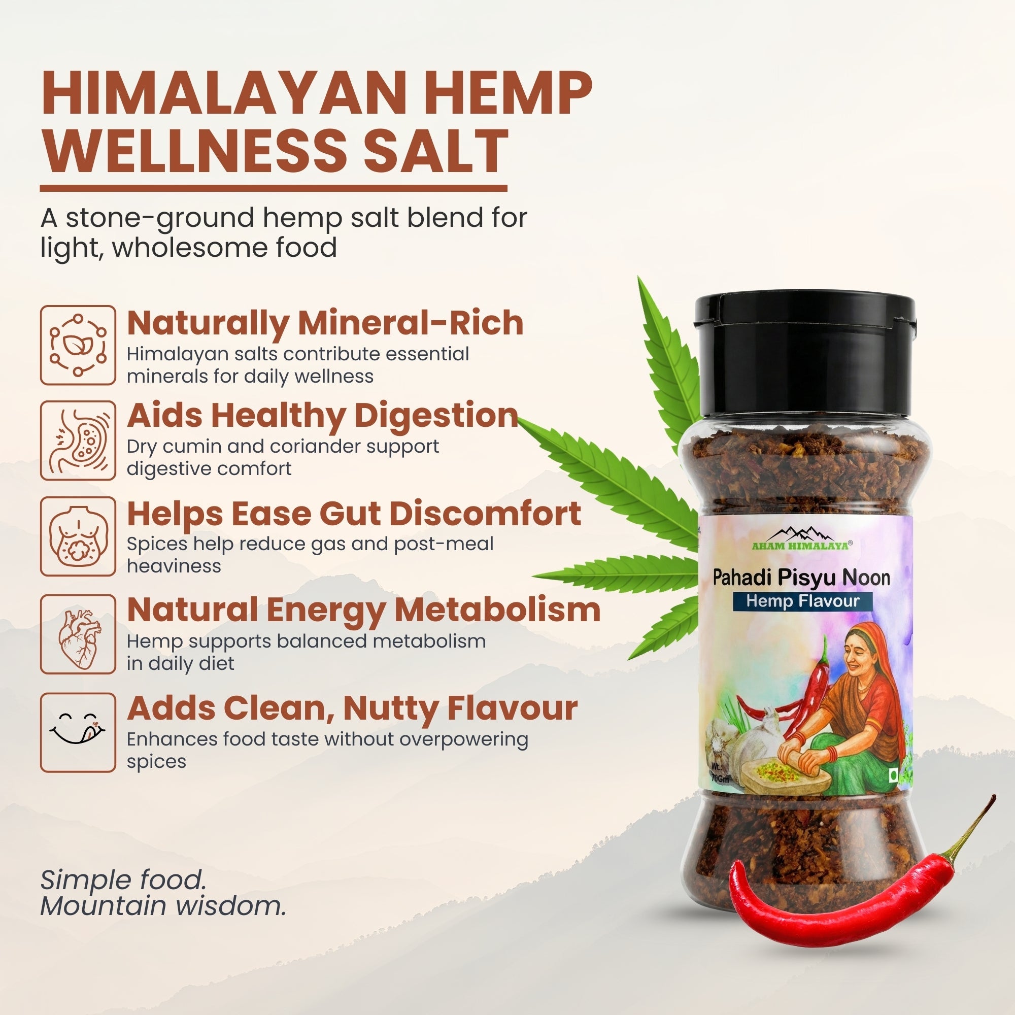 AHAM HIMALAYA's Himalayan Hemp (BhangDana) Seeds Flavoured Salt 70gms | Nutty & Mineral - Rich Blend - Natural Organic Himalayan Products