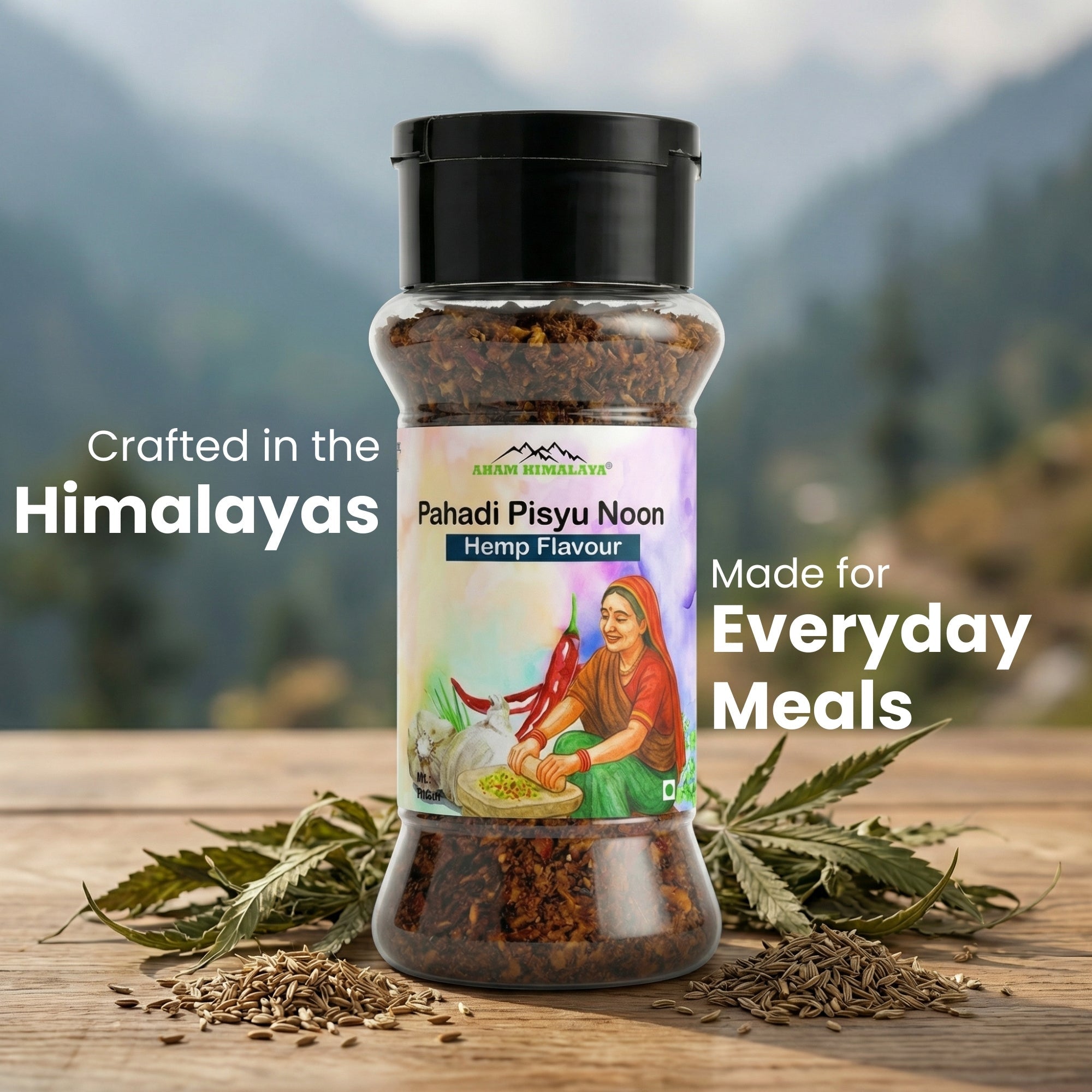 AHAM HIMALAYA's Himalayan Hemp (BhangDana) Seeds Flavoured Salt 70gms | Nutty & Mineral - Rich Blend - Natural Organic Himalayan Products