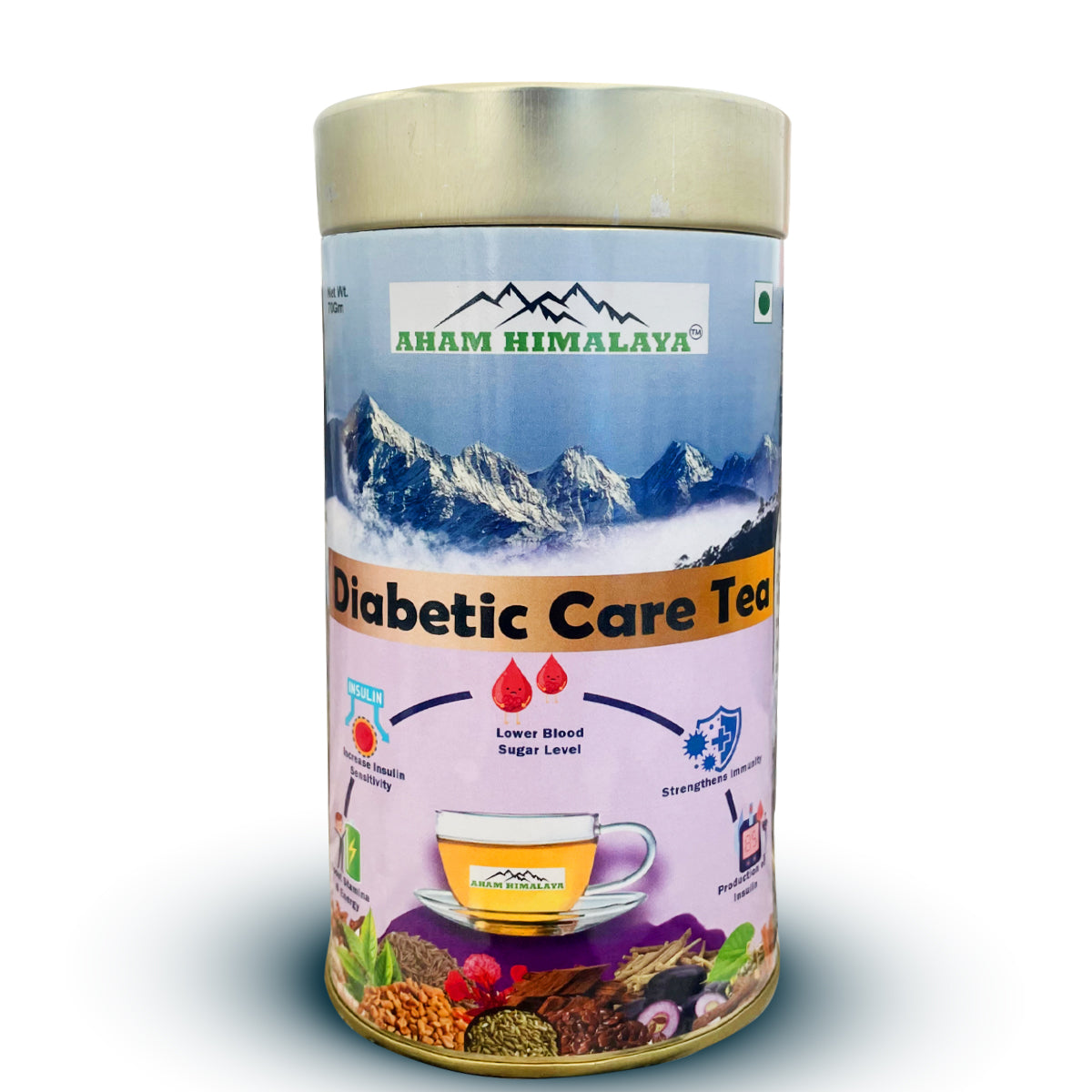 AHAM HIMALAYA Diabetic Care Tea| for Diabetic control| Anti Diabetic Tea with Gymsenna Sylvestre, Jamun Seed,Vijaysar| Diabetic care caffeine free tea|Insulin Resistant| Regulate blood sugar herbal tea| 70Gm