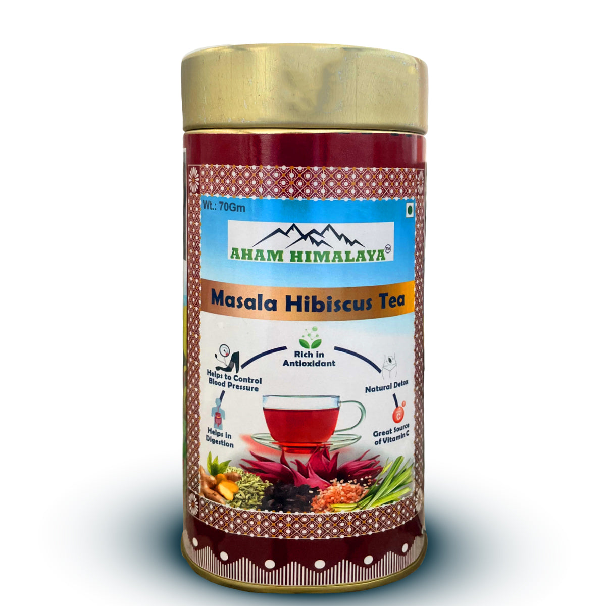 AHAM HIMALAYA Masala Hibiscus Tea/Roselle Tea| Caffeine Free Tea| Tea for Glowing Skin| 70gm