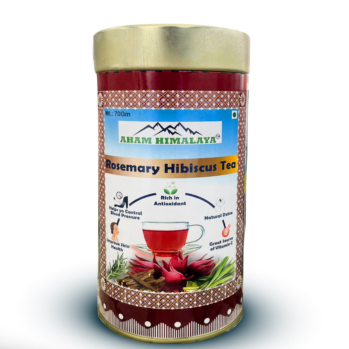 AHAM HIMALAYA Rosemary Hibiscus Flower Tea| Roselle Tea| Good for Heart Health| Caffeine Free| 70Gm