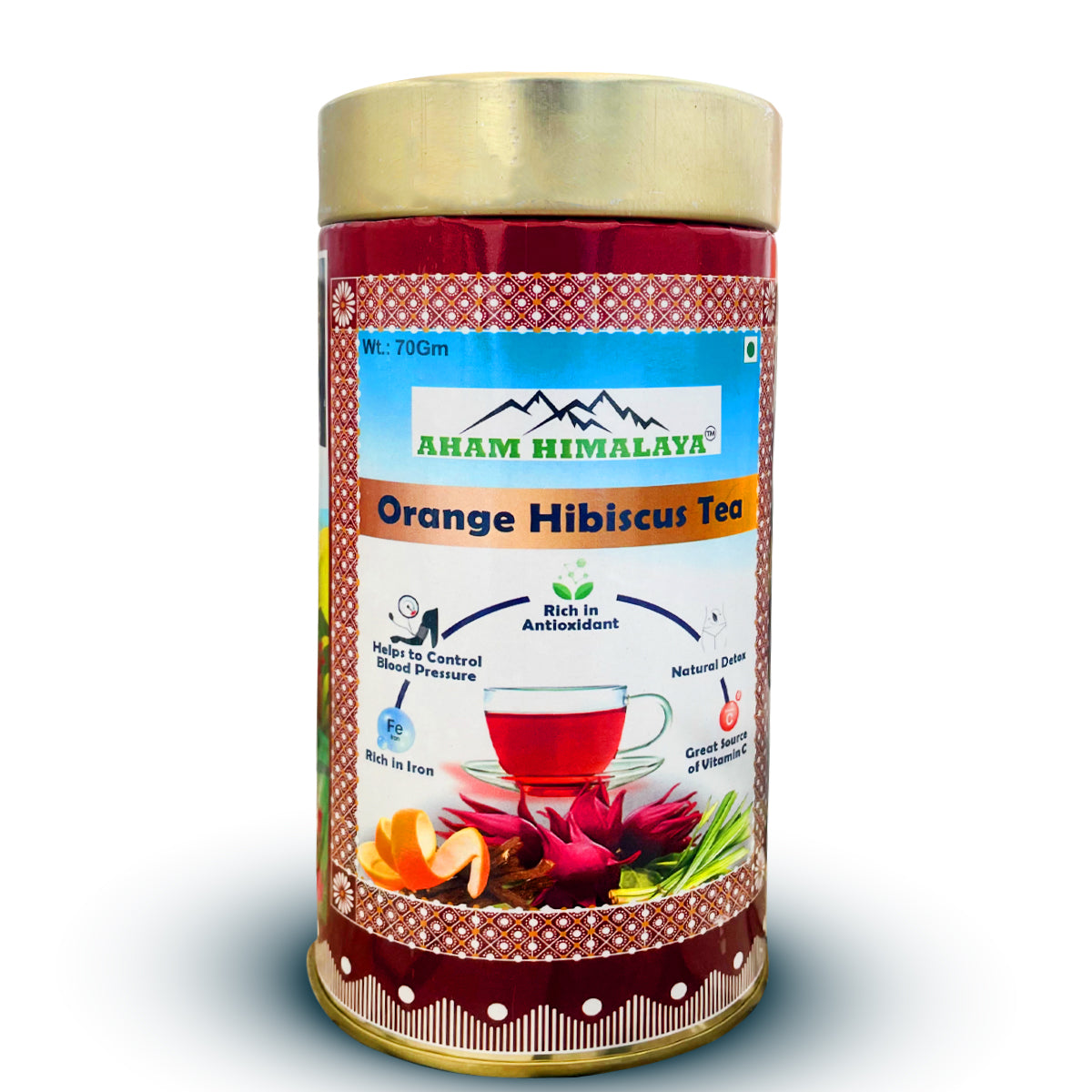 AHAM HIMALAYA Orange Hibiscus Flower Tea| Roselle Tea| Caffeine Free| Good for Skin| 70gm