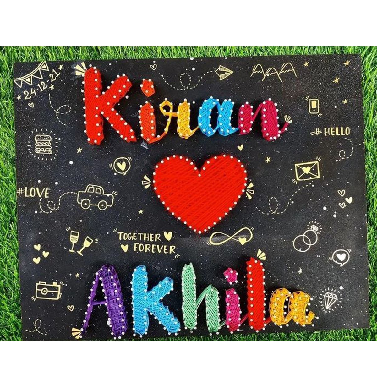 Customized Couple Name String Art with Heart | Handmade Wooden Wall Hanging | Romantic Personalized Gift for Boyfriend Girlfriend | Anniversary & Wedding Gift - Natural Organic Himalayan Products