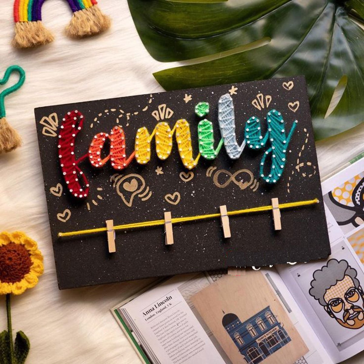 Customized Family Name String Art Wall Hanging | Handmade Wooden Home Decor | Personalized Family Gift | Housewarming, Anniversary & Festive Gift - Natural Organic Himalayan Products