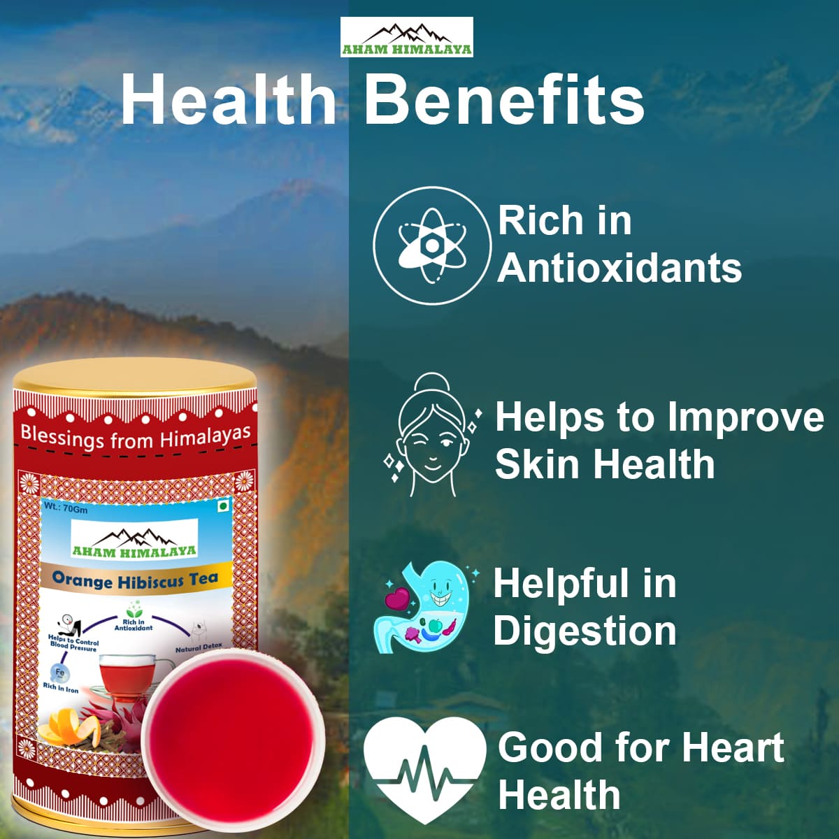 Best Orange Hibiscus tea, Caffeine Free, Herbal Tea, Hibiscus Tea Loose Leaf, Rich in Antioxidants, Rich in Vitamin C, Good for Skin