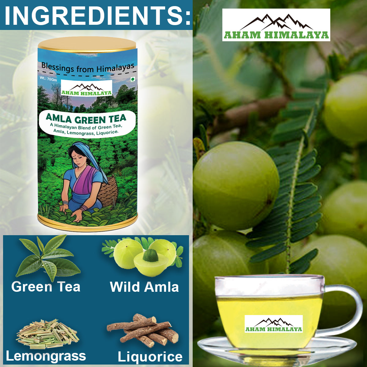 AHAM HIMALAYA Himalayan Green Tea| Amla Green Tea|Rich in Antioxidants| 70Gm